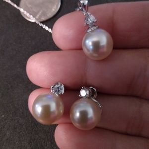 SALE! Nwot sterling silver ATI 925 set necklace/ earrings faux pearl, CZ Stone